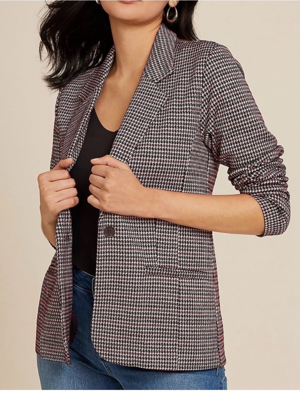 Maurices Black & White Houndstooth Double-Breasted Blazer